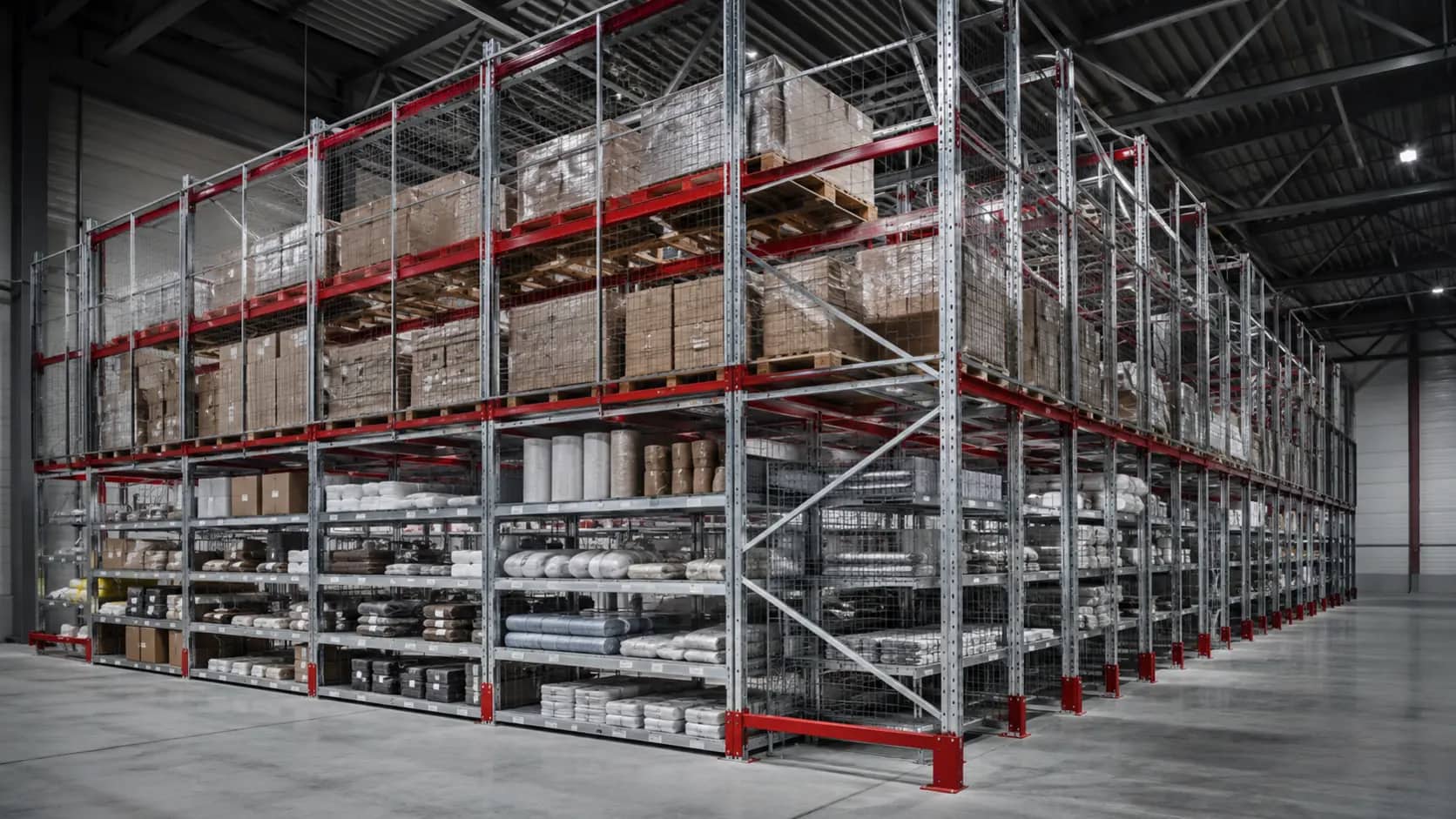Стеллажи Cash & Carry: стойки, уровни, опирание груза и защитный контур