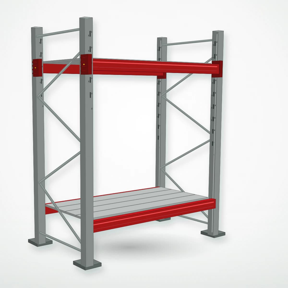 Паллетный фронтальный стеллаж с металлическими полками PF-DECK MET900, 2000×1530×785 мм, 2 ур., 900 кг/ур., основная секция — Maxstore: альтернативный складской ракурс