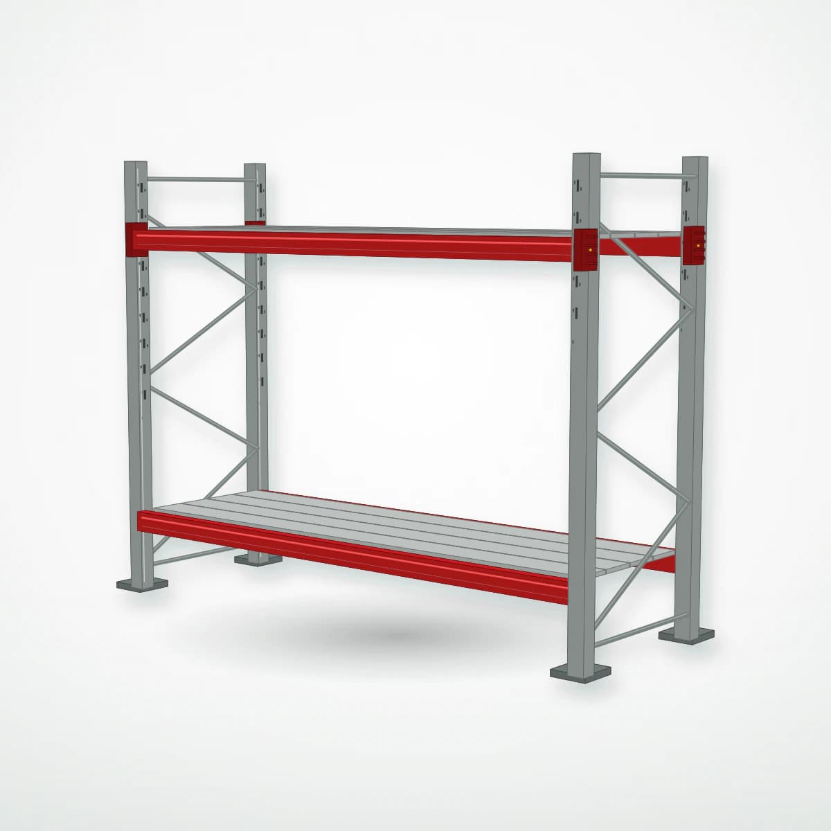 Паллетный фронтальный стеллаж с металлическими полками PF-DECK MET900, 2000×2500×785 мм, 2 ур., 850 кг/ур., основная секция — Maxstore: вид с частичной загрузкой