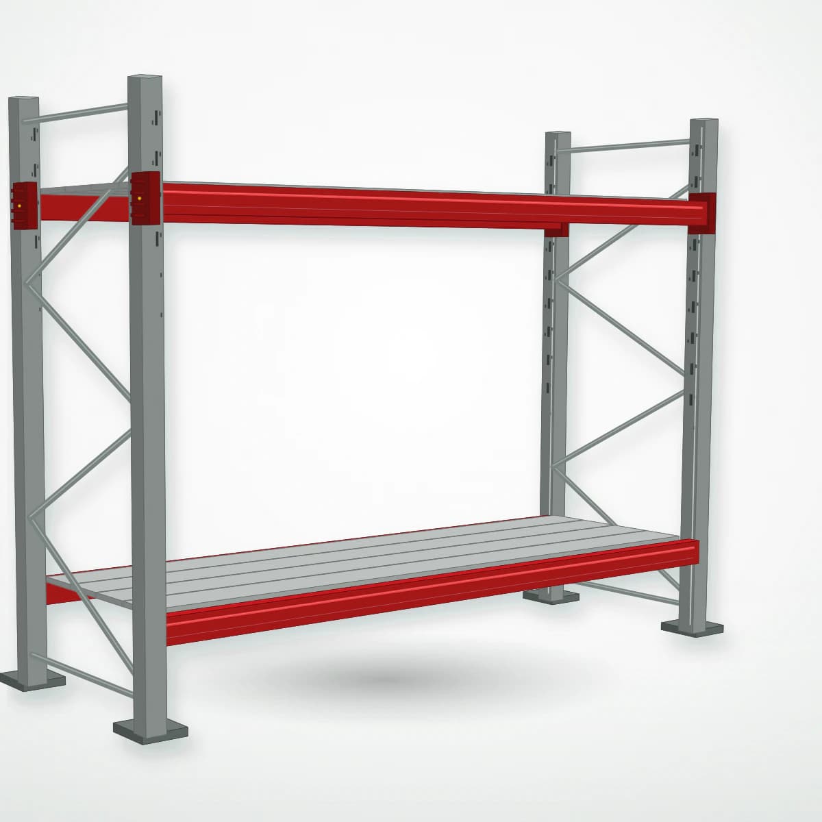 Паллетный фронтальный стеллаж с металлическими полками PF-DECK MET900, 2000×2500×785 мм, 2 ур., 850 кг/ур., основная секция — Maxstore: альтернативный складской ракурс