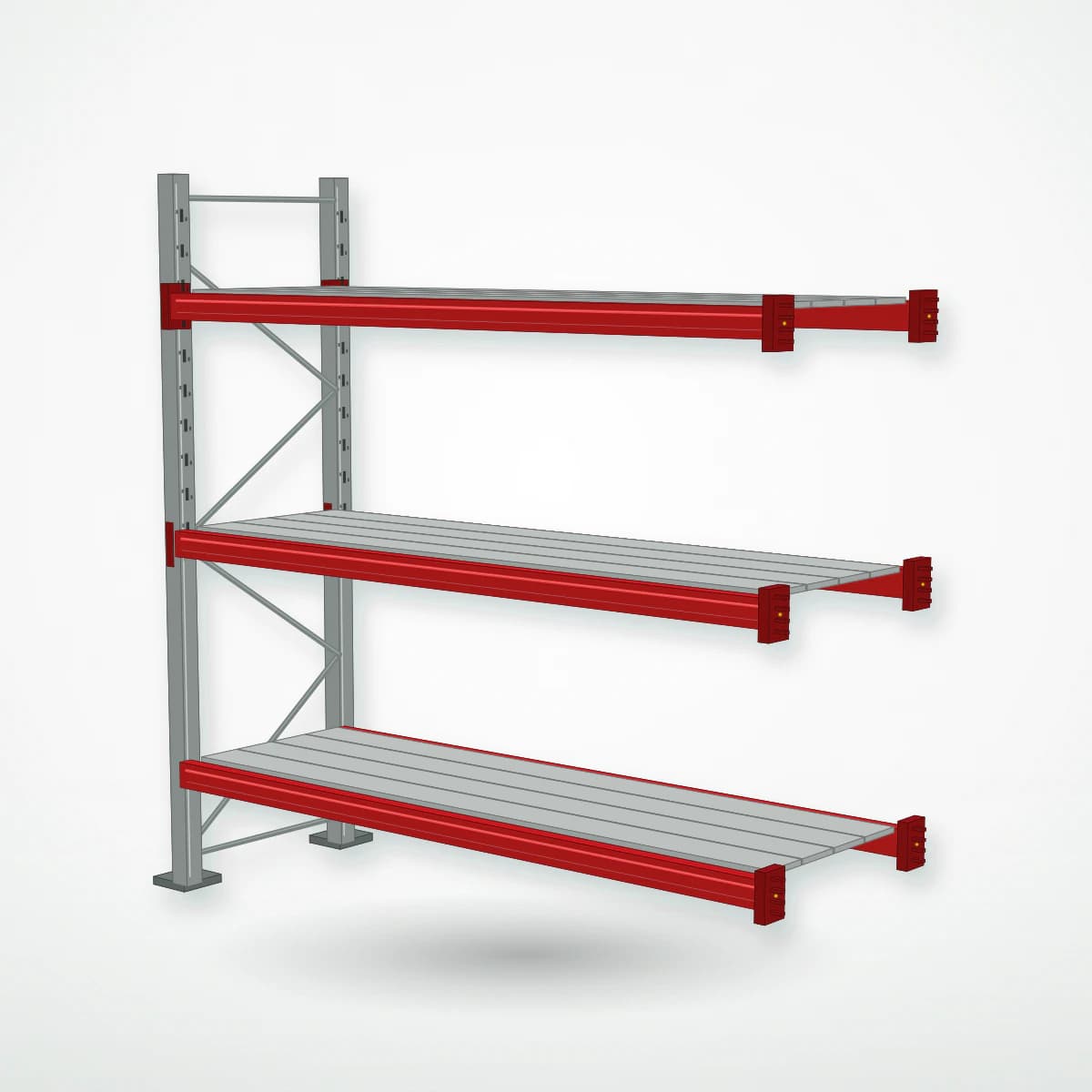 Паллетный фронтальный стеллаж с металлическими полками PF-DECK MET900, 2500×2500×785 мм, 3 ур., 850 кг/ур., дополнительная секция — Maxstore: вид с частичной загрузкой