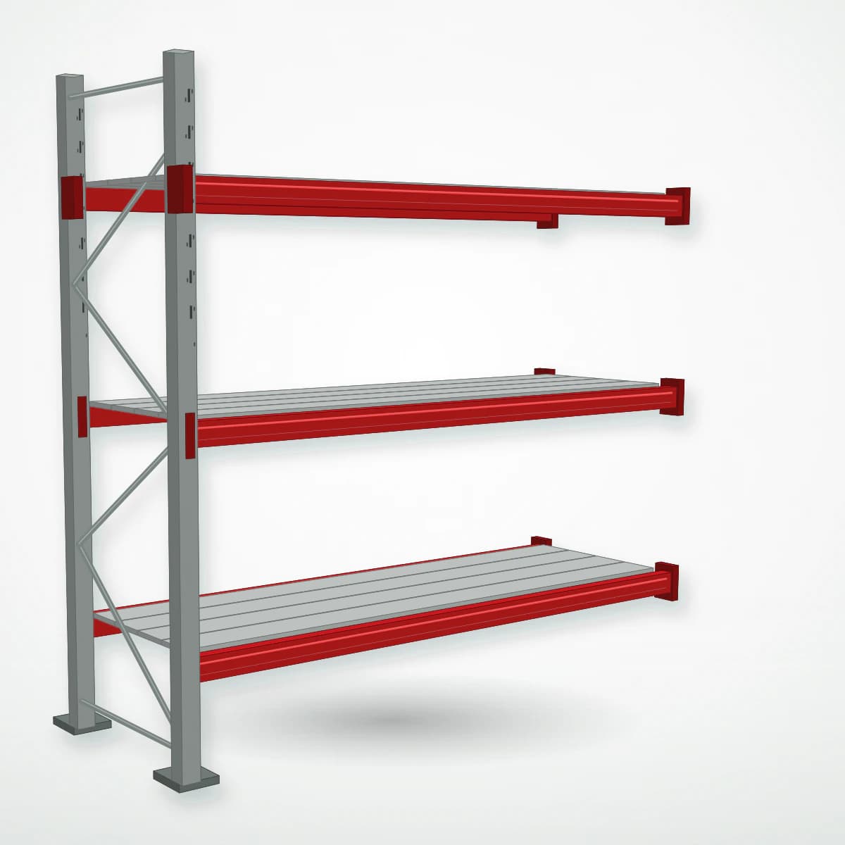 Паллетный фронтальный стеллаж с металлическими полками PF-DECK MET900, 2500×2500×785 мм, 3 ур., 850 кг/ур., дополнительная секция — Maxstore: альтернативный складской ракурс