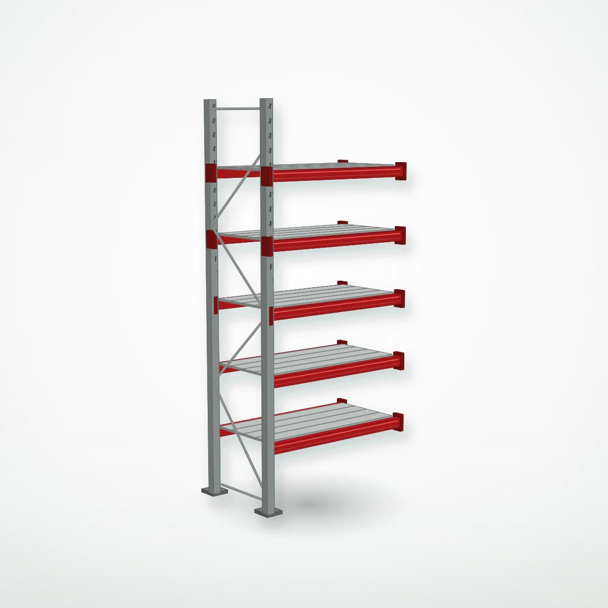 Паллетный фронтальный стеллаж с металлическими полками PF-DECK MET900, 3500×1530×785 мм, 5 ур., 900 кг/ур., дополнительная секция — Maxstore: фотореалистичный вид без груза