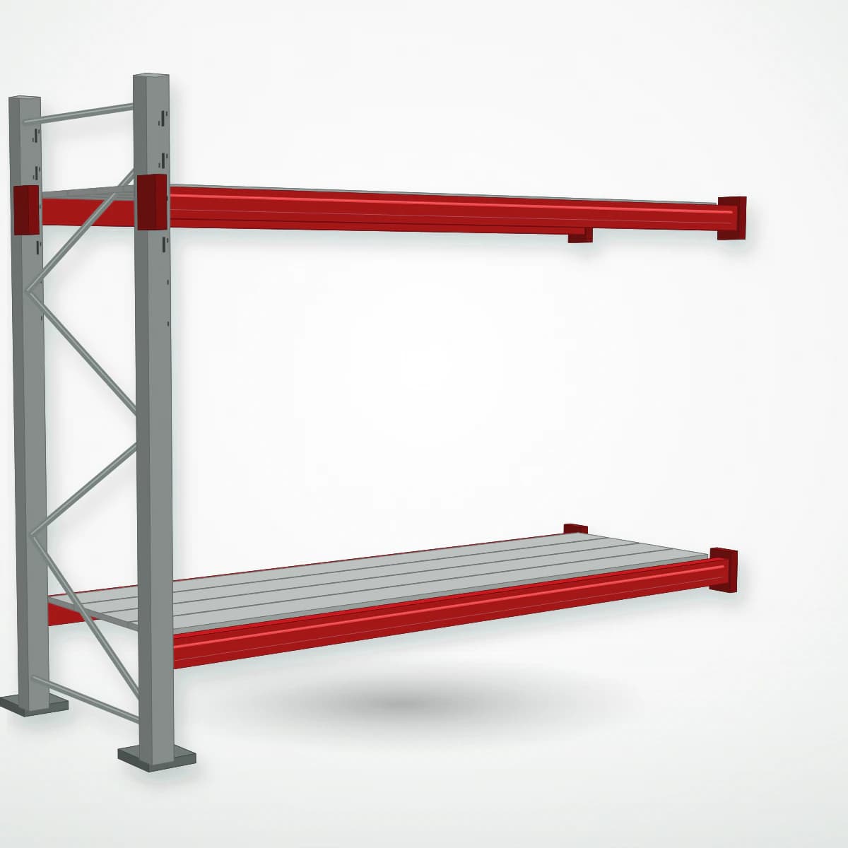Паллетный фронтальный стеллаж с металлическими полками PF-DECK MET900, 2000×2500×785 мм, 2 ур., 850 кг/ур., дополнительная секция — Maxstore: альтернативный складской ракурс