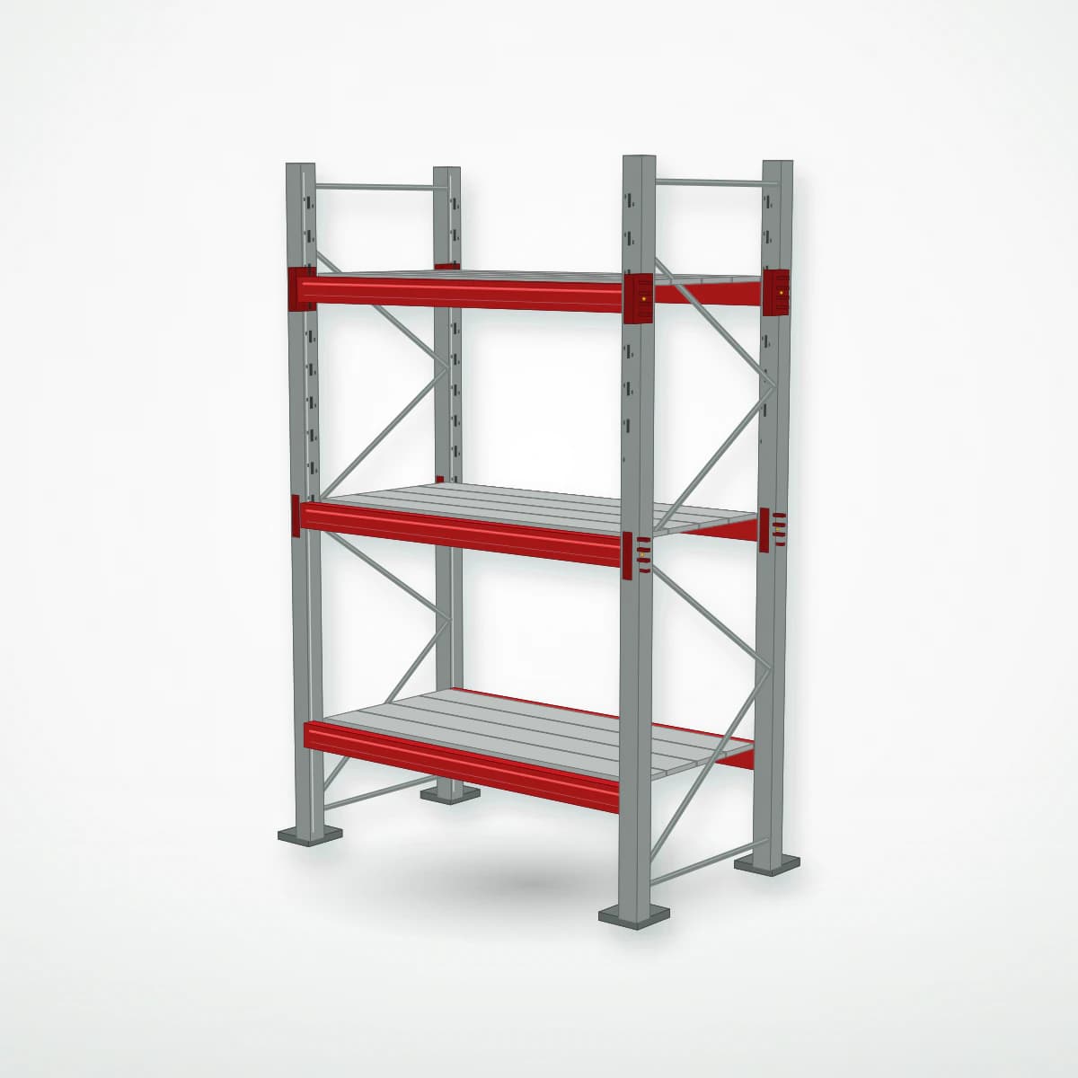 Паллетный фронтальный стеллаж с металлическими полками PF-DECK MET900, 2500×1530×785 мм, 3 ур., 900 кг/ур., основная секция — Maxstore: вид с частичной загрузкой
