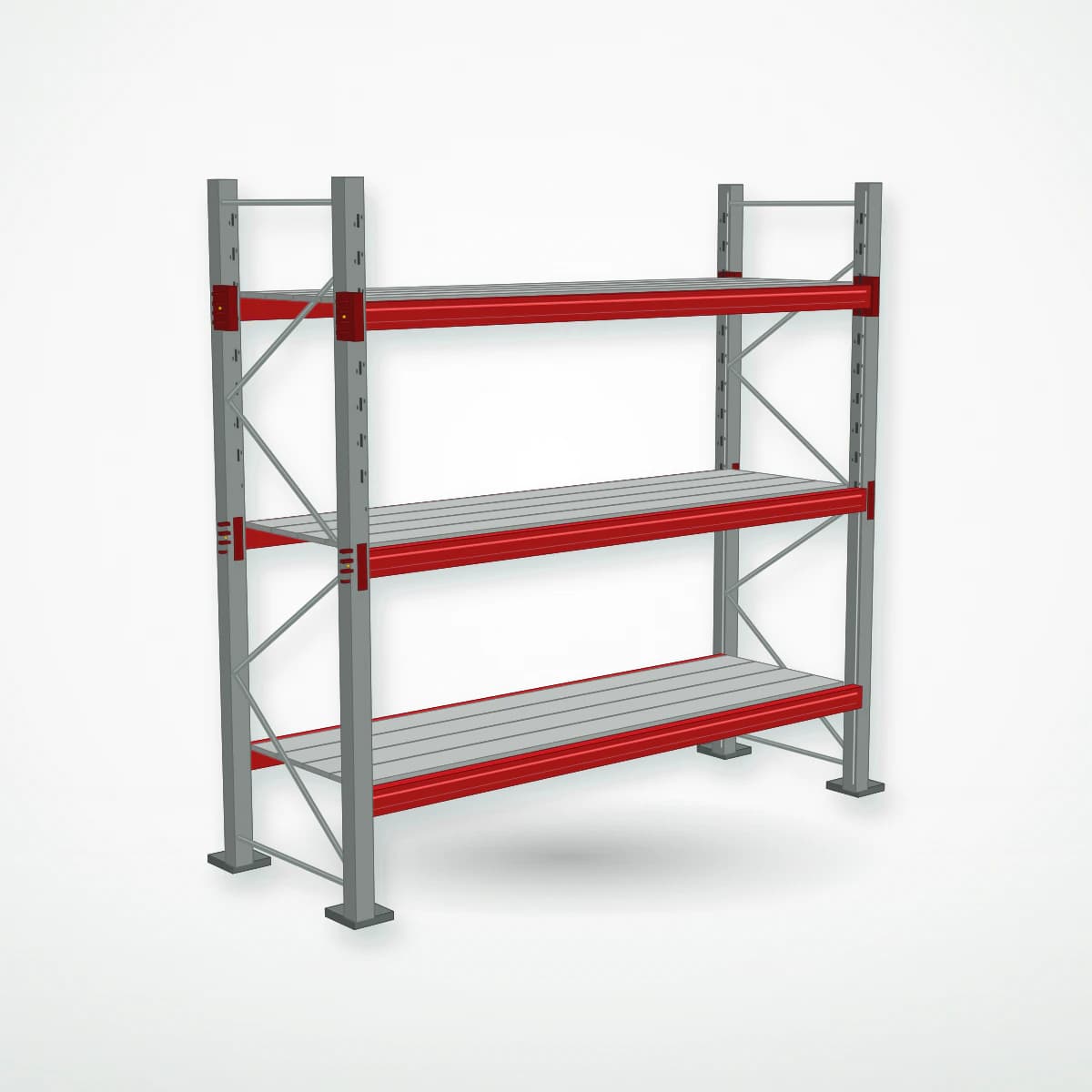 Паллетный фронтальный стеллаж с металлическими полками PF-DECK MET900, 2500×2500×785 мм, 3 ур., 850 кг/ур., основная секция — Maxstore: фотореалистичный вид без груза