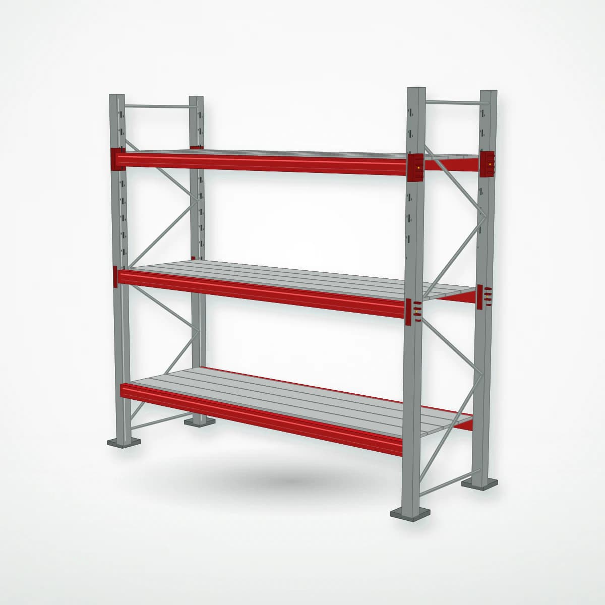 Паллетный фронтальный стеллаж с металлическими полками PF-DECK MET900, 2500×2500×785 мм, 3 ур., 850 кг/ур., основная секция — Maxstore: вид с частичной загрузкой