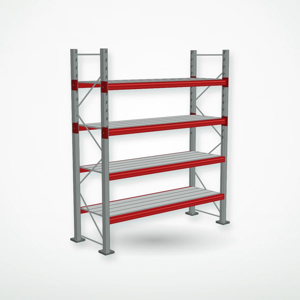 Паллетный фронтальный стеллаж с металлическими полками PF-DECK MET900, 3000×2500×785 мм, 4 ур., 800 кг/ур., основная секция — Maxstore: фотореалистичный вид без груза
