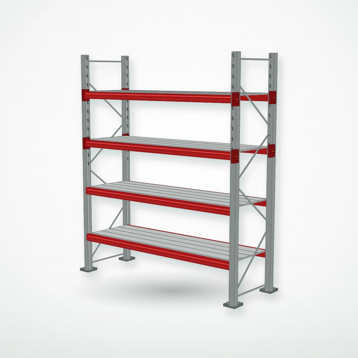 Паллетный фронтальный стеллаж с металлическими полками PF-DECK MET900, 3000×2500×785 мм, 4 ур., 800 кг/ур., основная секция — Maxstore: вид с частичной загрузкой