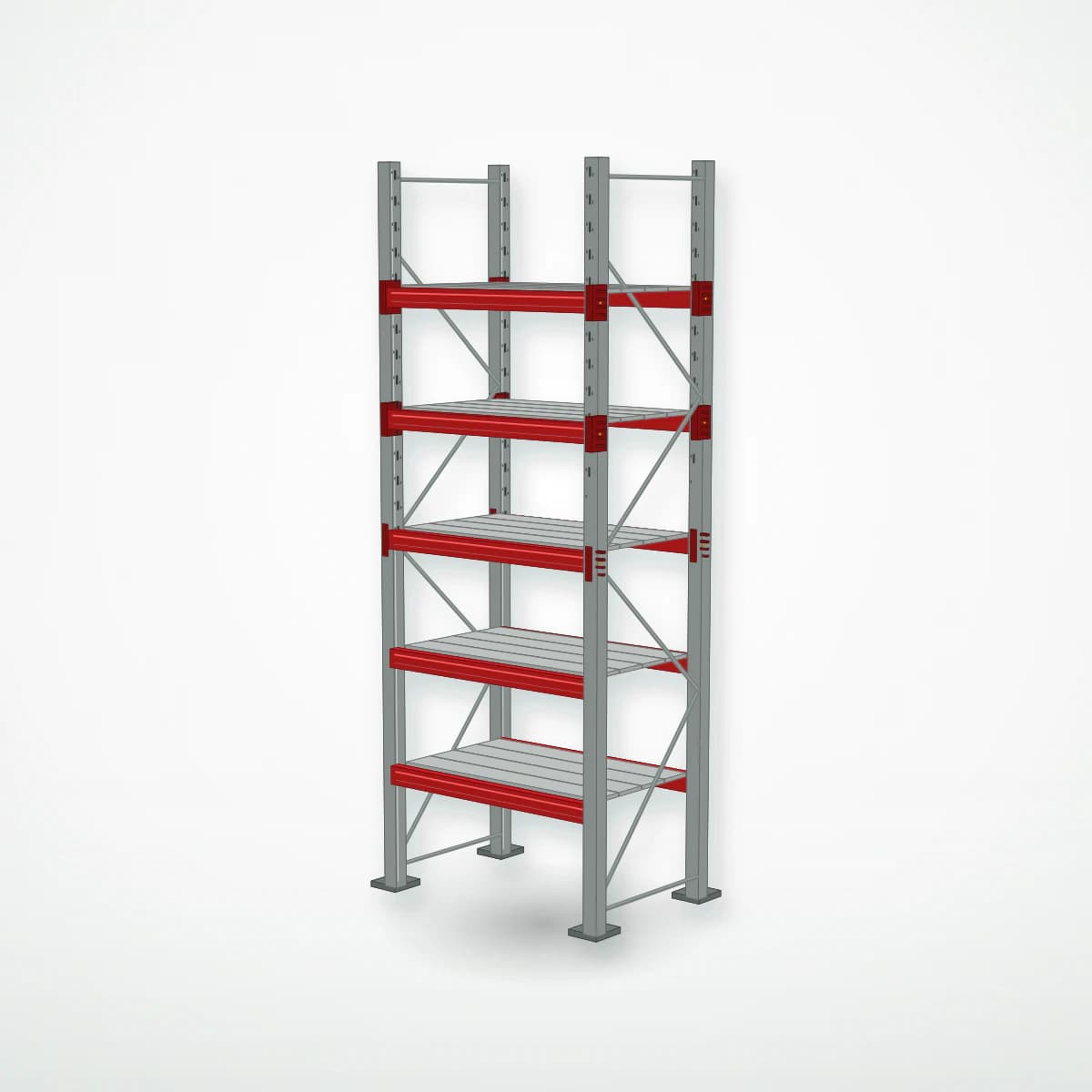 Паллетный фронтальный стеллаж с металлическими полками PF-DECK MET900, 3500×1250×785 мм, 5 ур., 900 кг/ур., основная секция — Maxstore: вид с частичной загрузкой