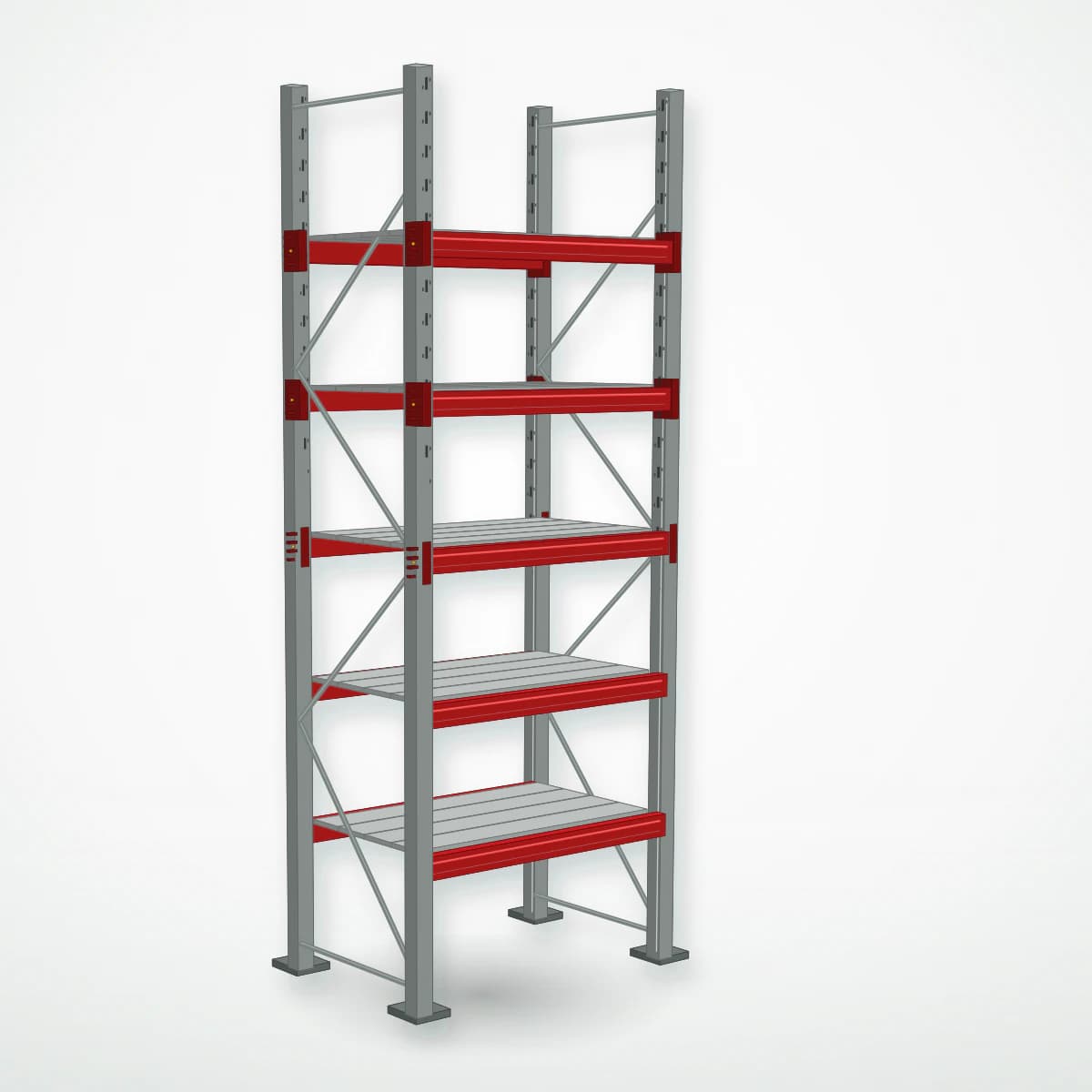Паллетный фронтальный стеллаж с металлическими полками PF-DECK MET900, 3500×1250×785 мм, 5 ур., 900 кг/ур., основная секция — Maxstore: альтернативный складской ракурс