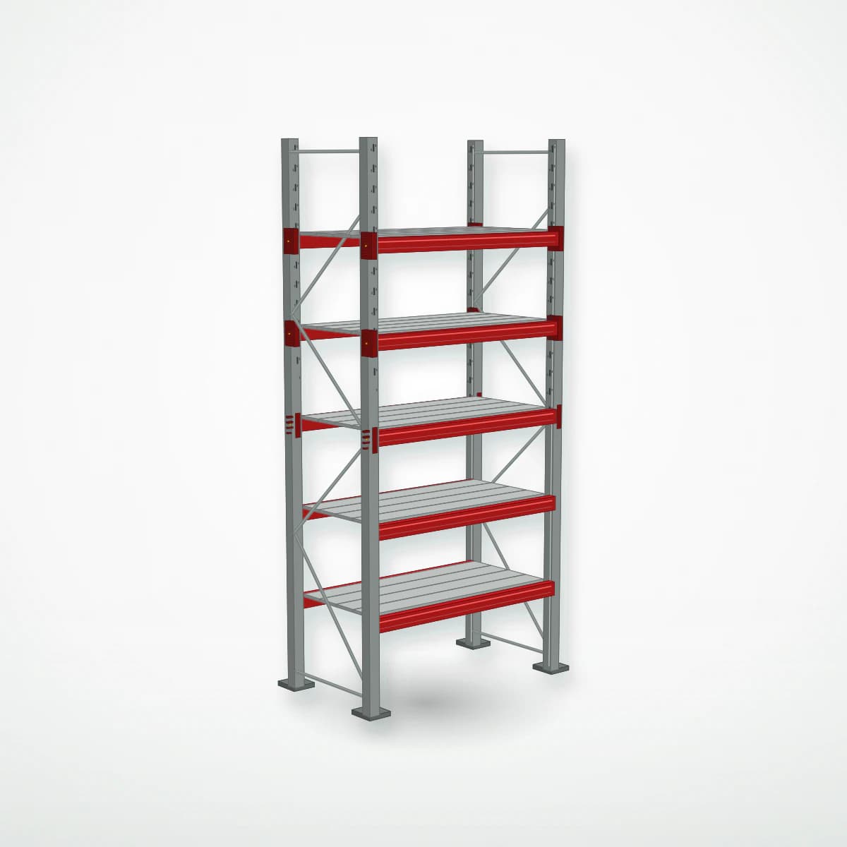 Паллетный фронтальный стеллаж с металлическими полками PF-DECK MET900, 3500×1530×785 мм, 5 ур., 900 кг/ур., основная секция — Maxstore: фотореалистичный вид без груза