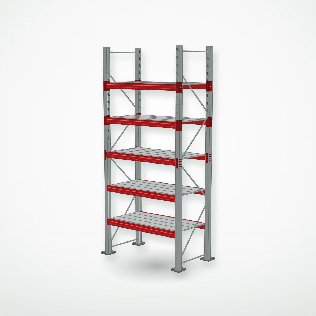 Паллетный фронтальный стеллаж с металлическими полками PF-DECK MET900, 3500×1530×785 мм, 5 ур., 900 кг/ур., основная секция — Maxstore: вид с частичной загрузкой