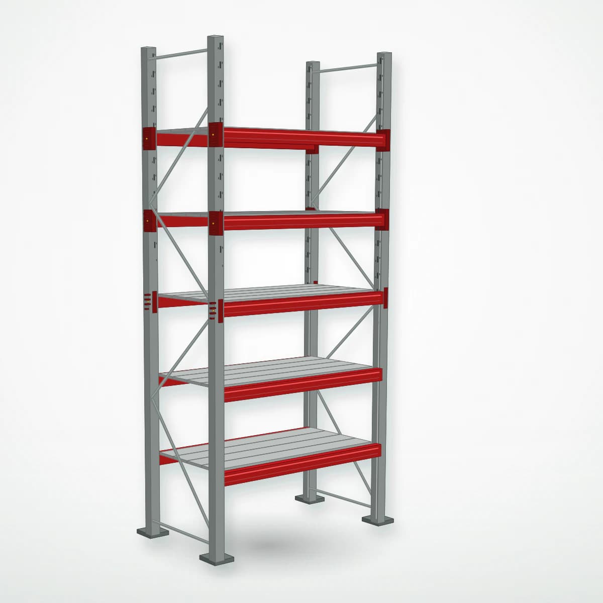 Паллетный фронтальный стеллаж с металлическими полками PF-DECK MET900, 3500×1530×785 мм, 5 ур., 900 кг/ур., основная секция — Maxstore: альтернативный складской ракурс