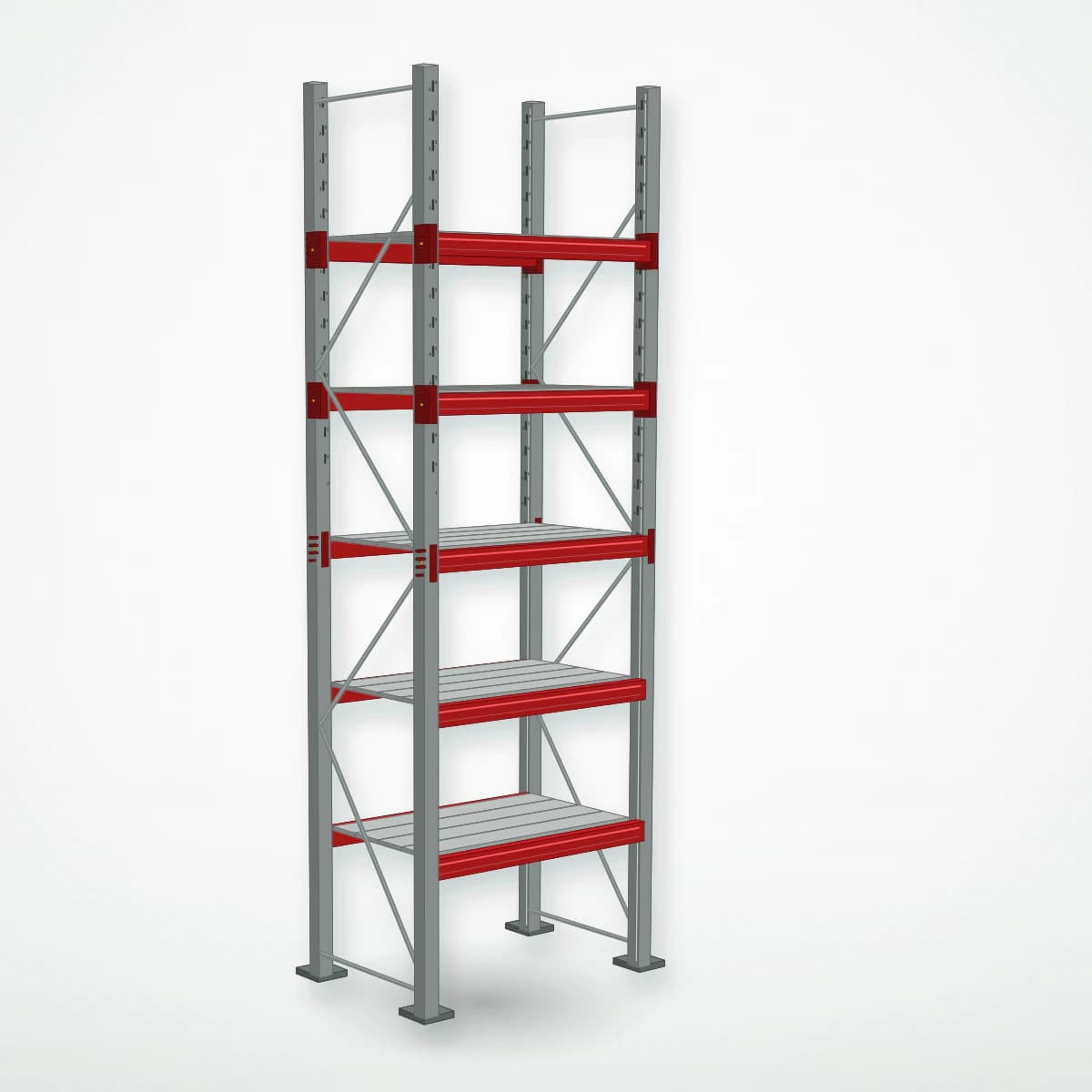 Паллетный фронтальный стеллаж с металлическими полками PF-DECK MET900, 4000×1250×785 мм, 5 ур., 900 кг/ур., основная секция — Maxstore: альтернативный складской ракурс