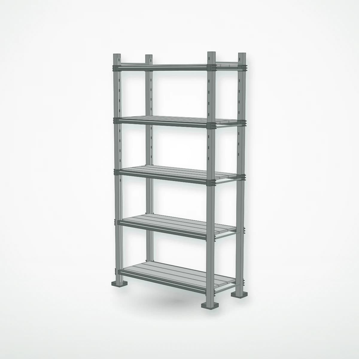 Лёгкий полочный стеллаж SH-T T100, 2000×1000×400 мм, 5 полок, 100 кг/полку, основная секция — Maxstore: вид с частичной загрузкой