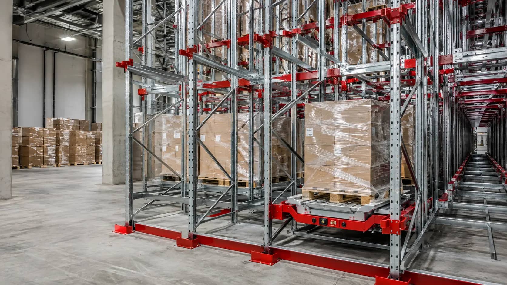 Стеллажи Pallet Shuttle: стойки, уровни, опирание груза и защитный контур